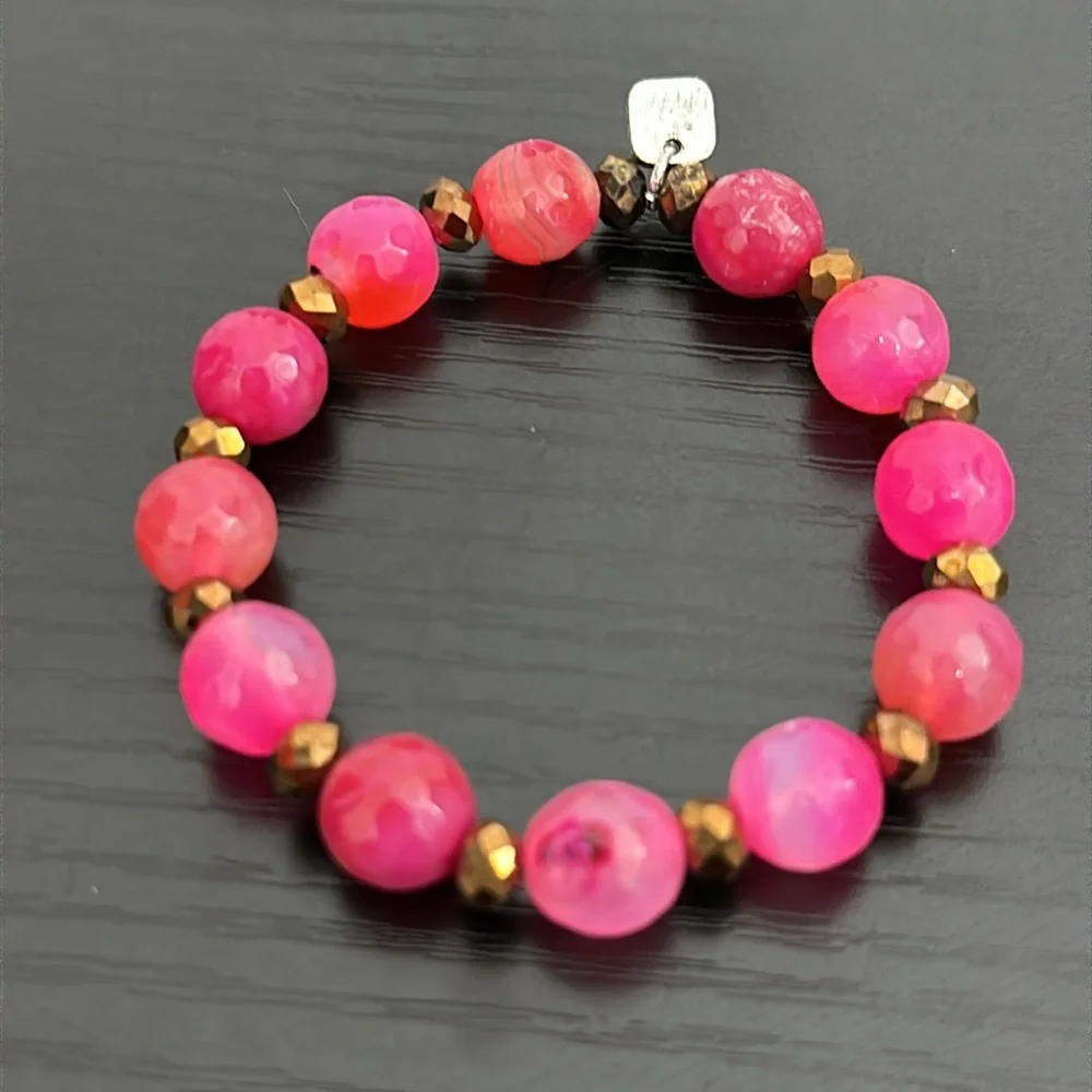 Signed M Pink Dyed Faucet Quartz Stretch Vintage Bracelet